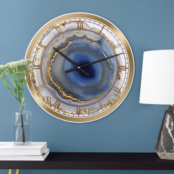 Medium Gold Blue Water Agate Fashion Wall Clock (LW222) For Cheap