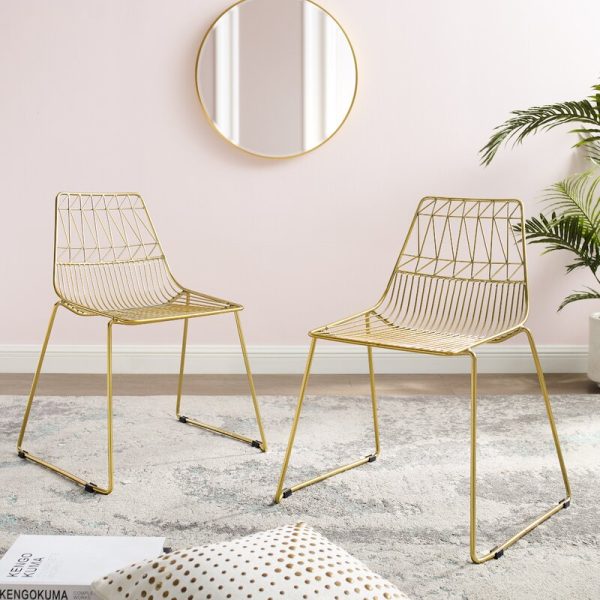 Drouin Metal Slate Back Side Chair in Gold (set of 2) (LW203) For Sale