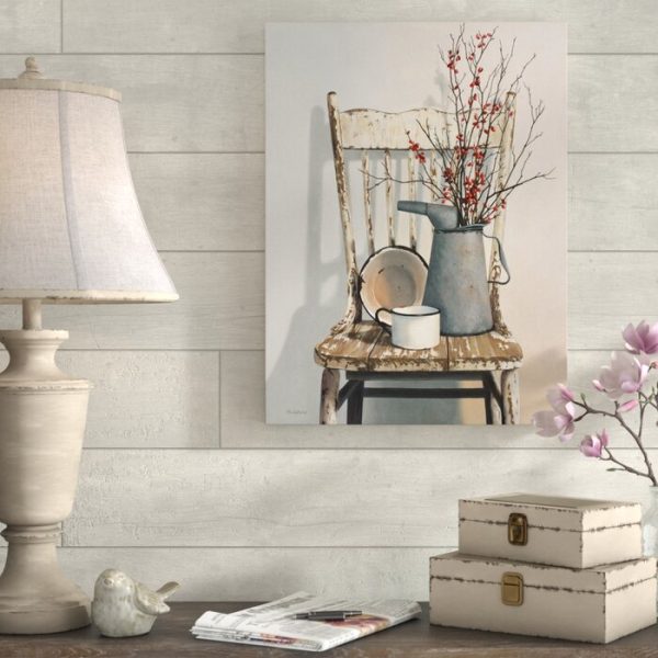 19 H x 14 W x 2 D  Watering Can on Chair  Oil Painting on Wrapped Canvas (LW195) Supply