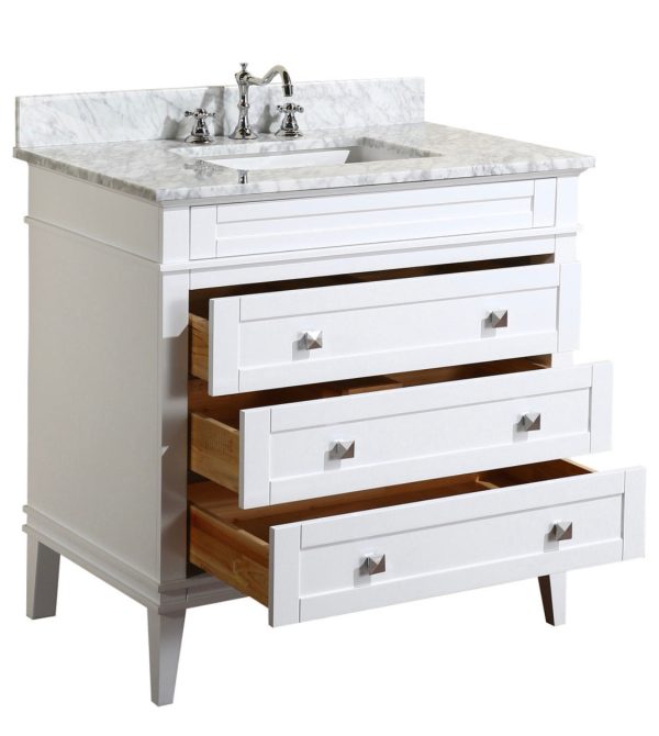Eleanor Bathroom Vanity, White, 36 , Carrara Marble Top Online - Image 2