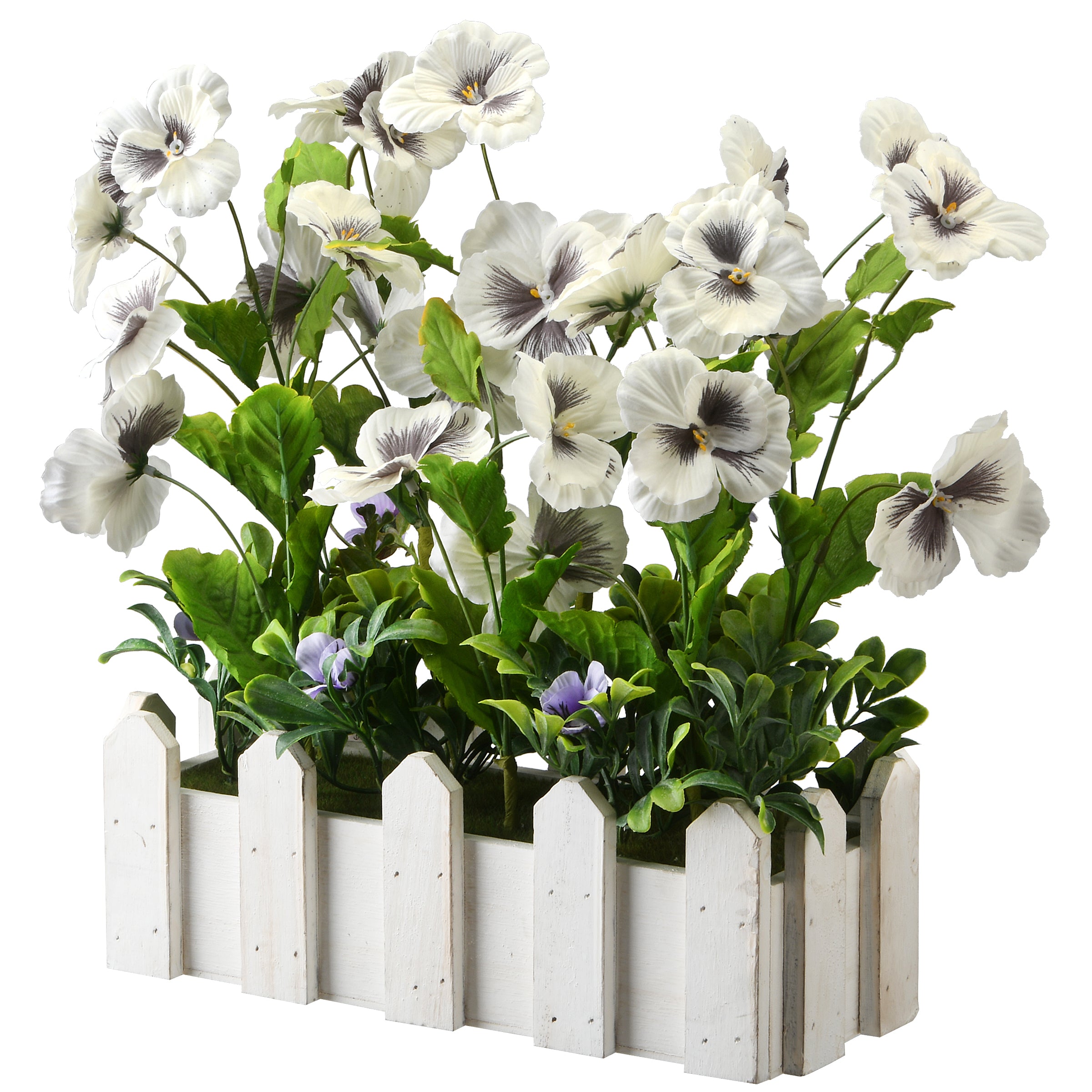 14  Pansy Flowers in White Fence Planter (LW214) Hot on Sale