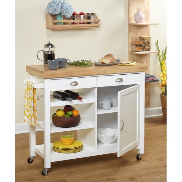 Nathaly Kitchen Cart with Wood Top White #1825HW Online now